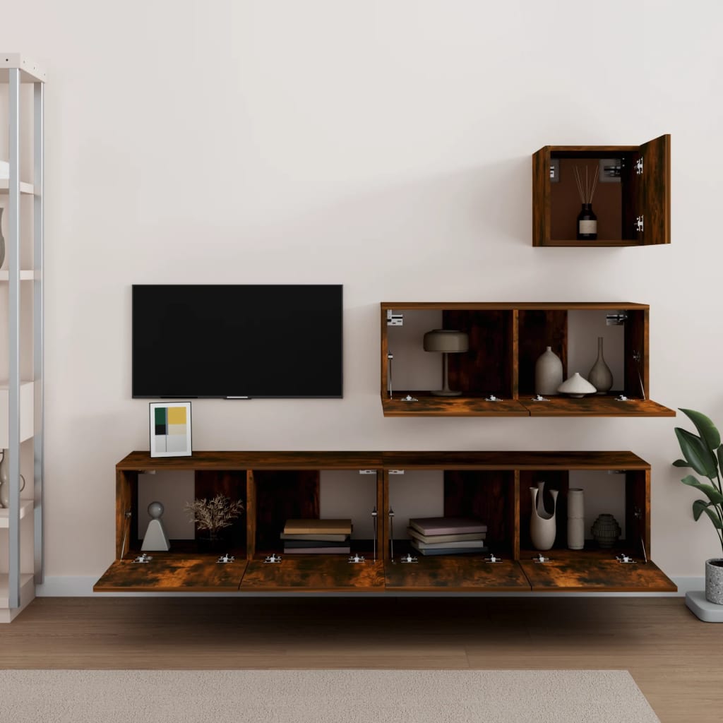 Ensemble de meubles TV 4 pièces en bois de chêne fumé