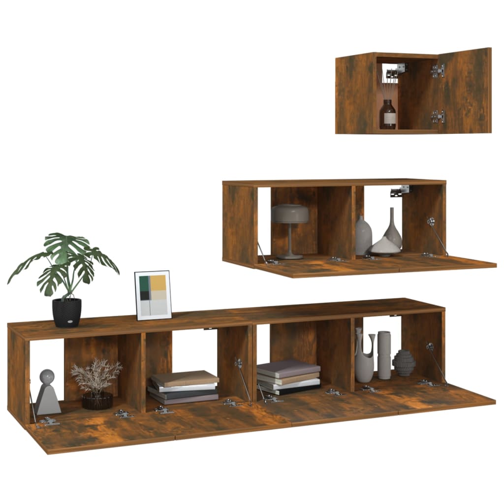 Ensemble de meubles TV 4 pièces en bois de chêne fumé