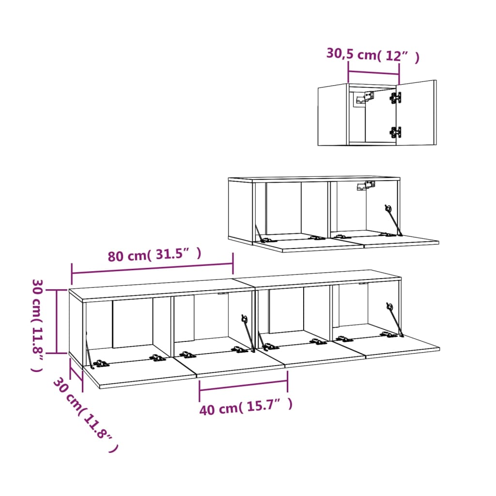 Ensemble de meubles TV 4 pièces en bois de chêne fumé
