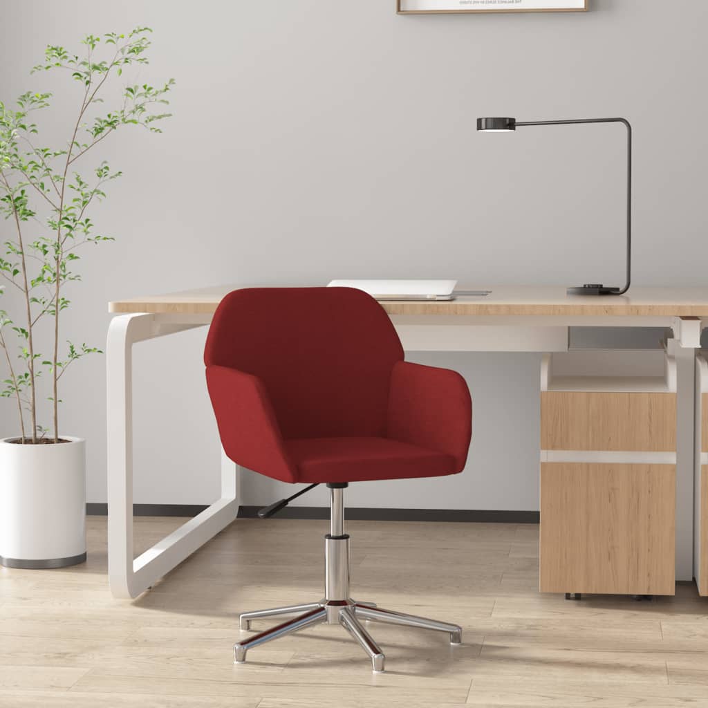 Chaise de bureau pivotante en tissu rouge vin