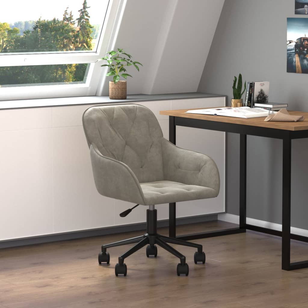 Office chair swivel light grey velvet