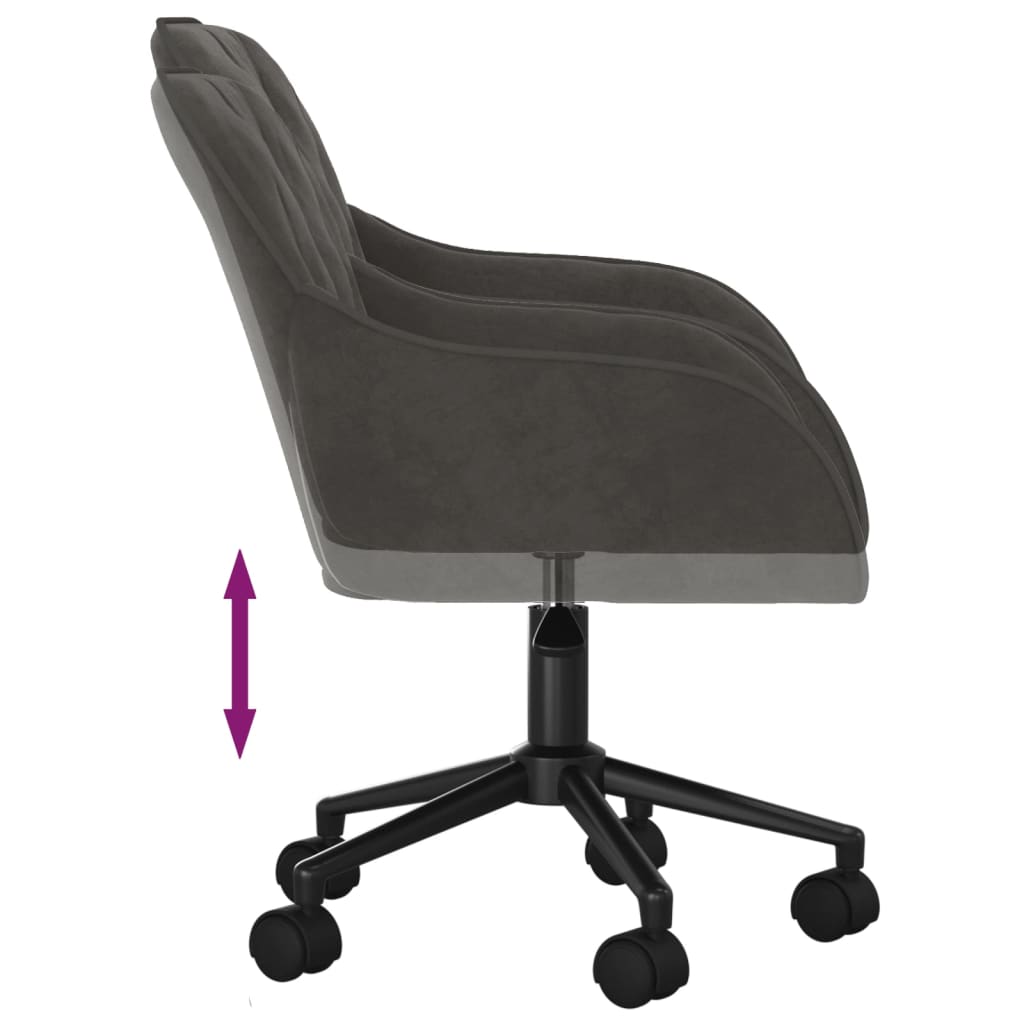 Chaise de bureau pivotante en velours gris foncé