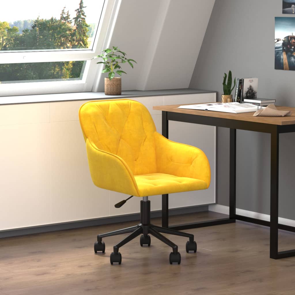 Chaise de bureau pivotante en velours jaune