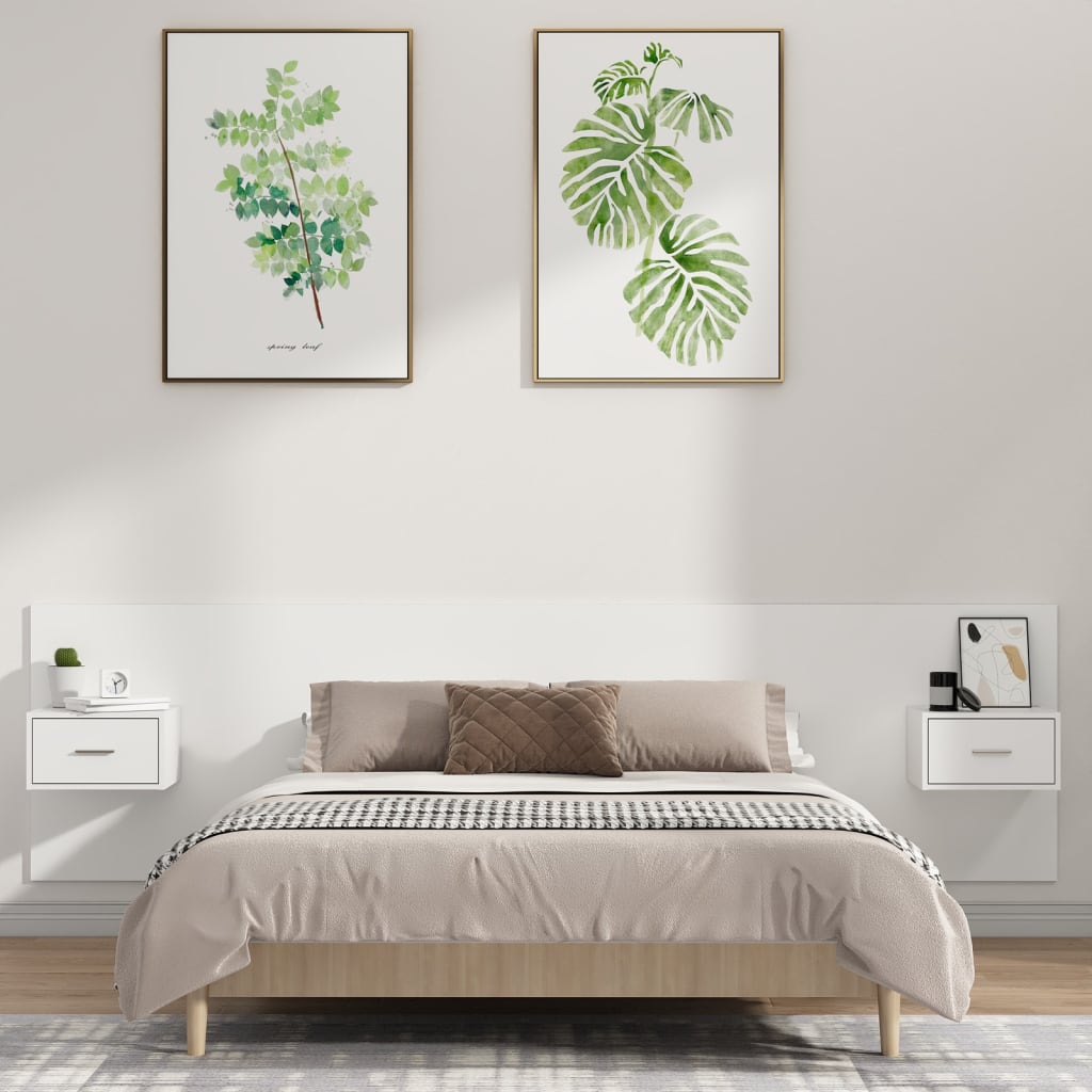 Tête de lit avec tables de chevet en bois blanc