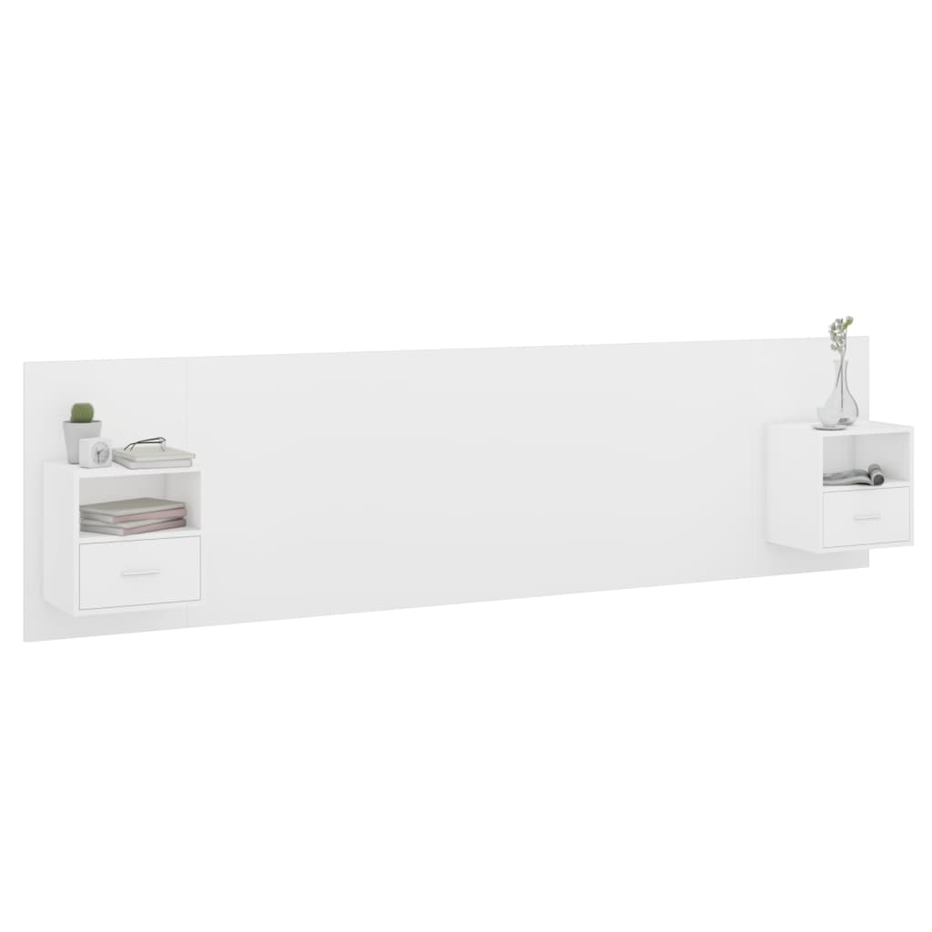Tête de lit avec tables de chevet en bois blanc