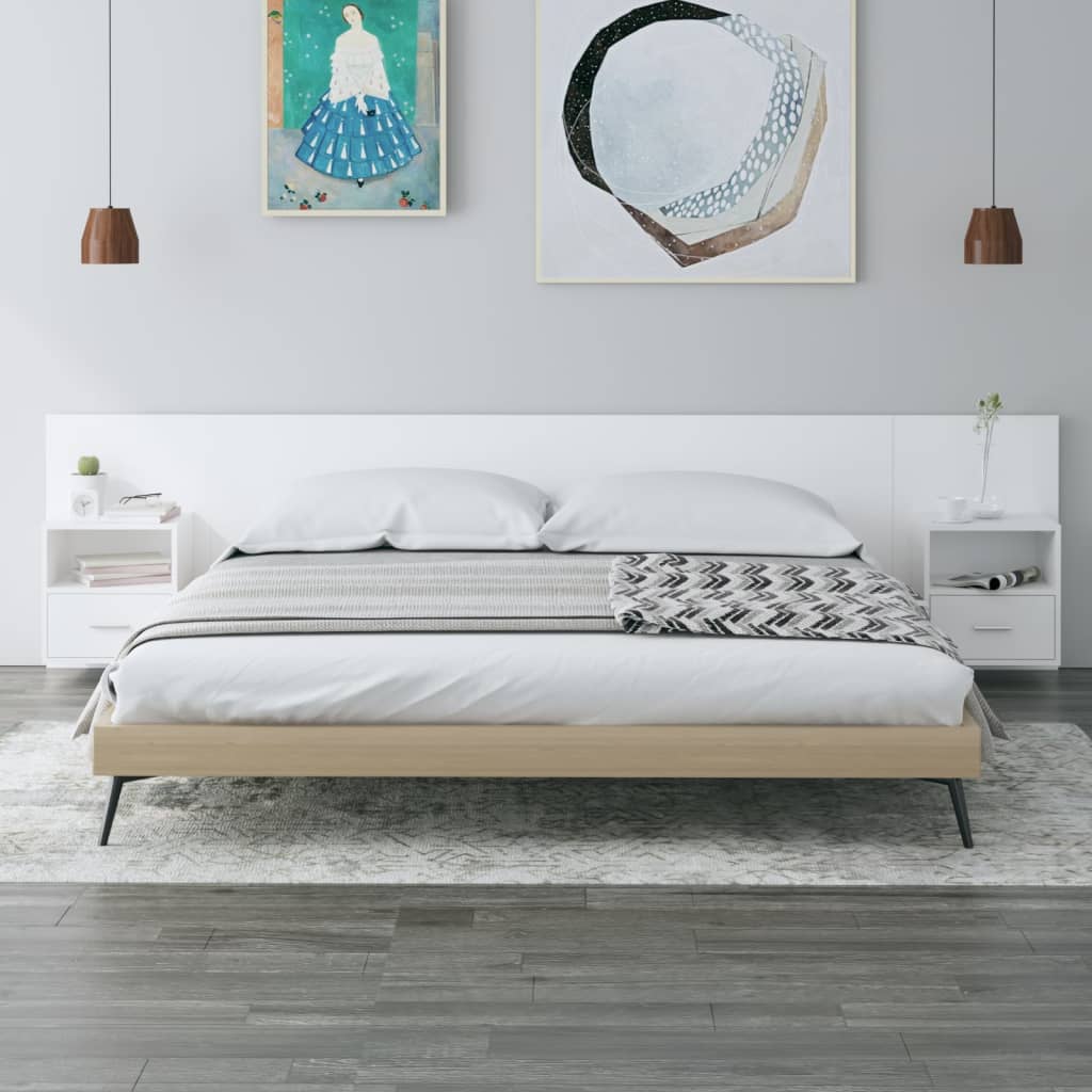 Tête de lit avec tables de chevet en bois blanc