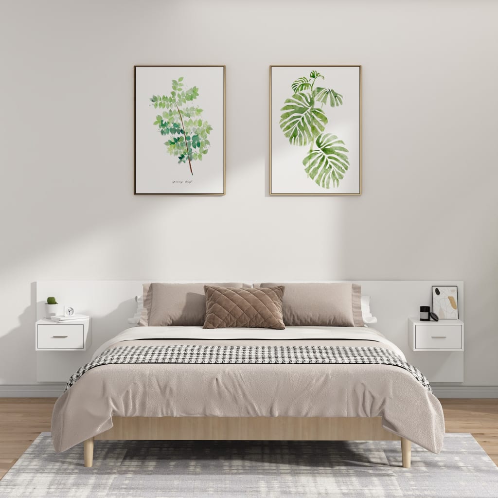 Tête de lit avec tables de chevet en bois blanc