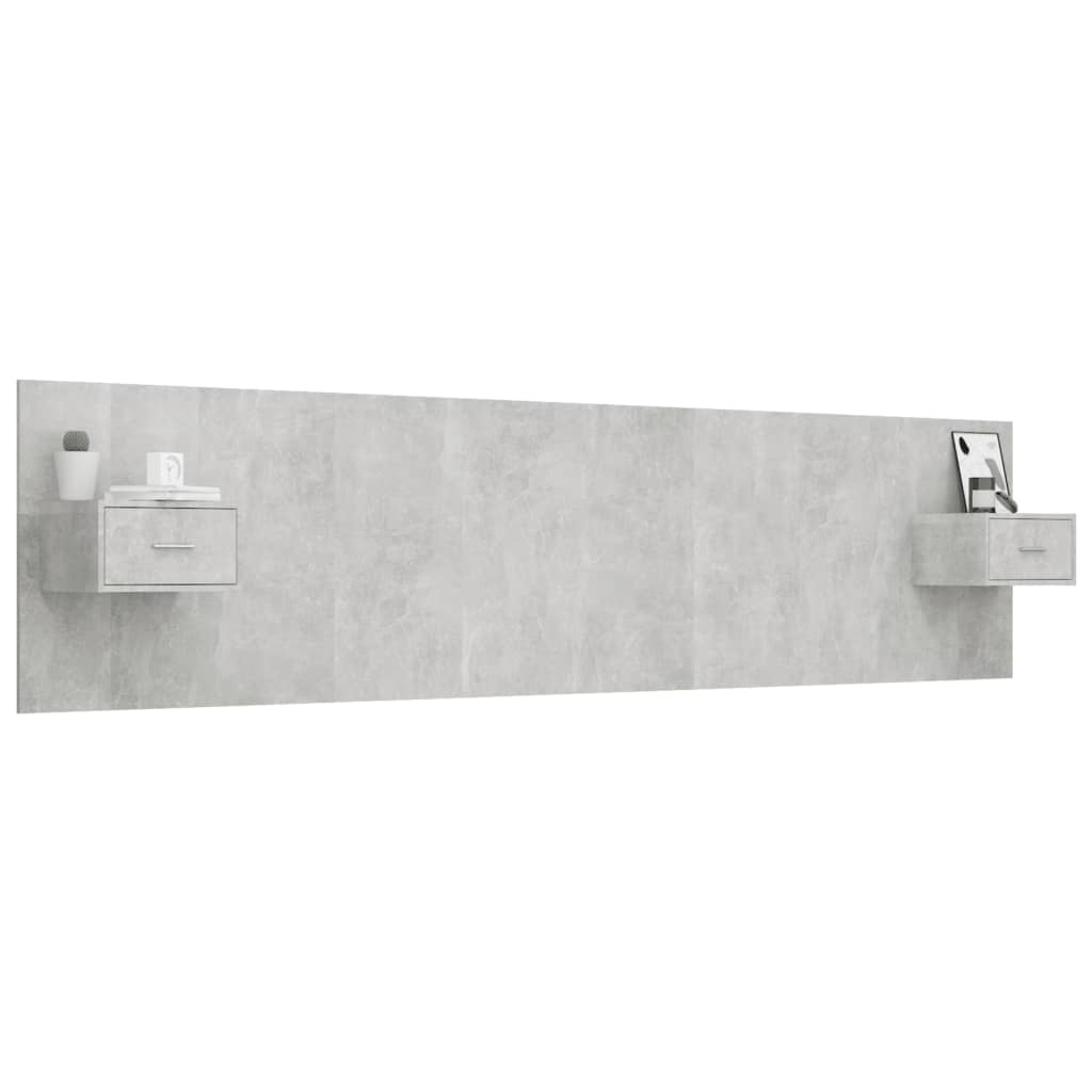 Tête de lit avec tables de chevet en bois gris béton