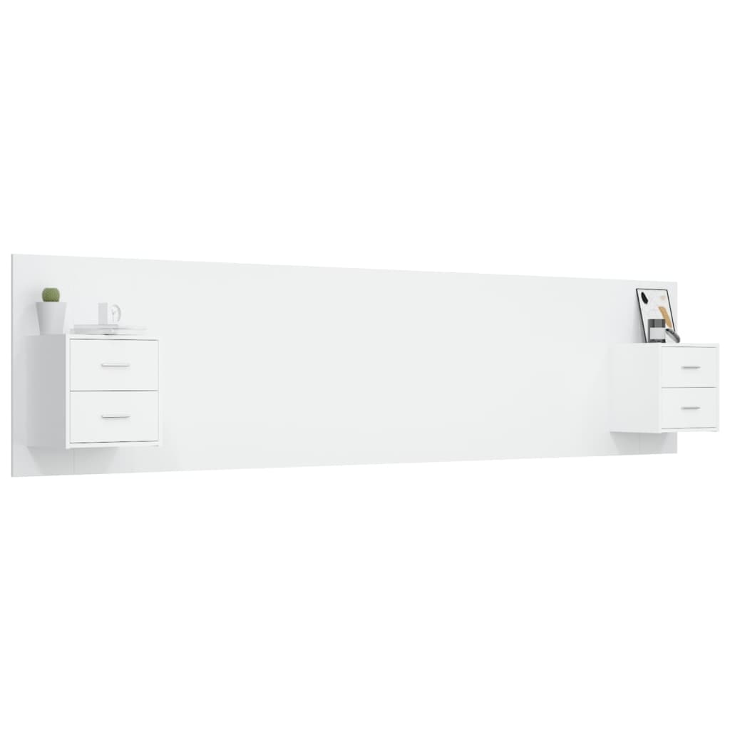 Tête de lit avec tables de chevet en bois blanc