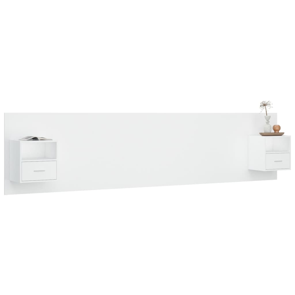 Tête de lit avec tables de chevet en bois blanc