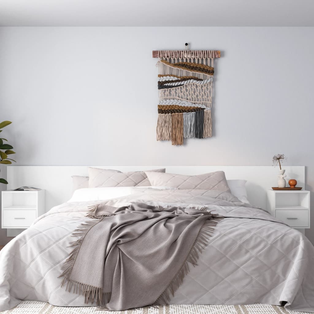 Tête de lit avec tables de chevet en bois blanc