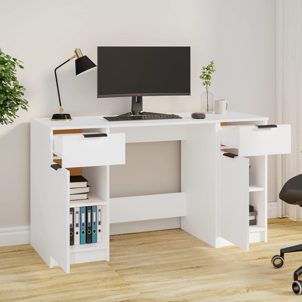 Desk with side cabinet white wood material