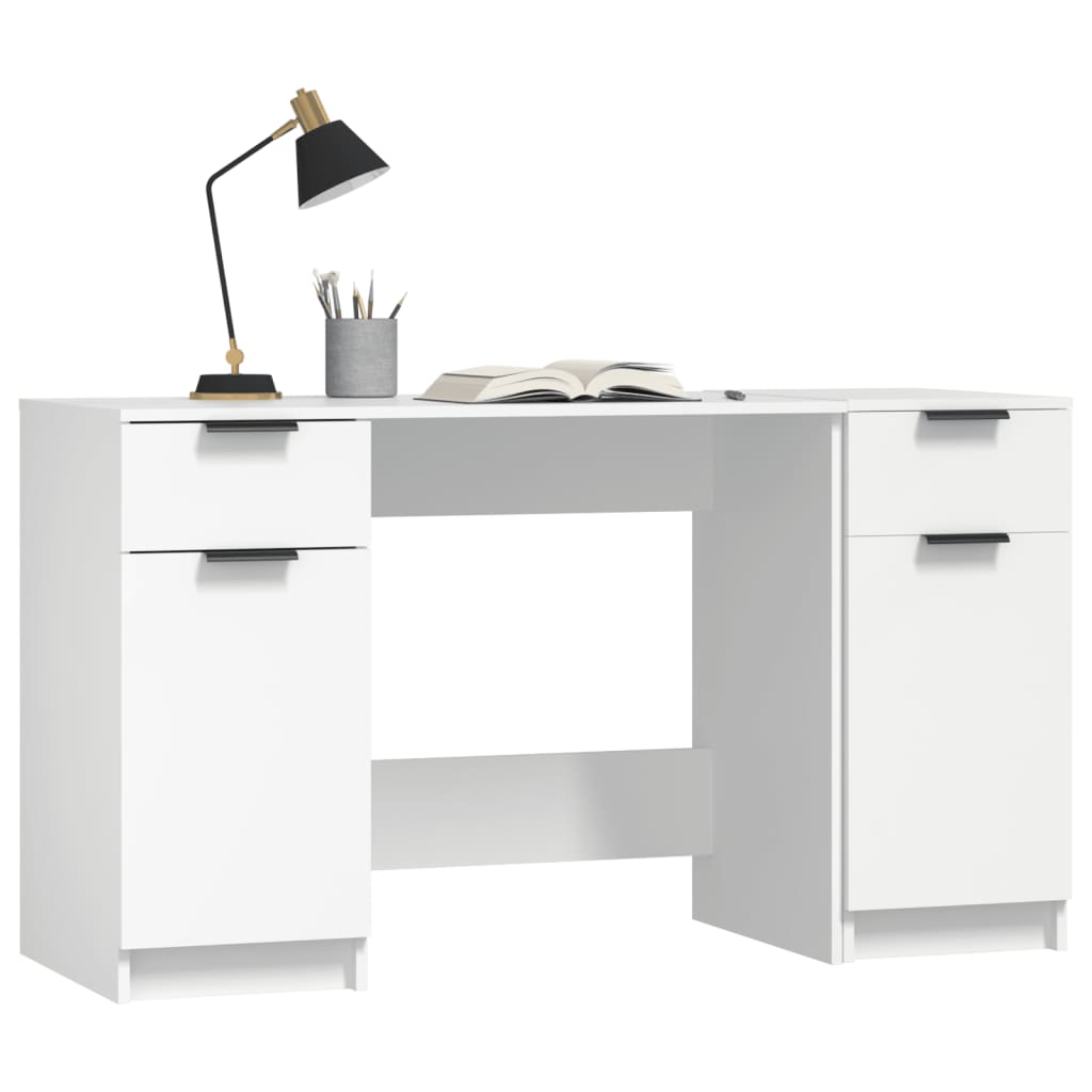 Desk with side cabinet white wood material