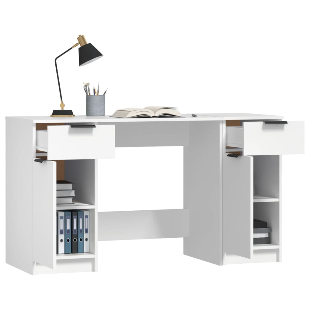 Desk with side cabinet white wood material