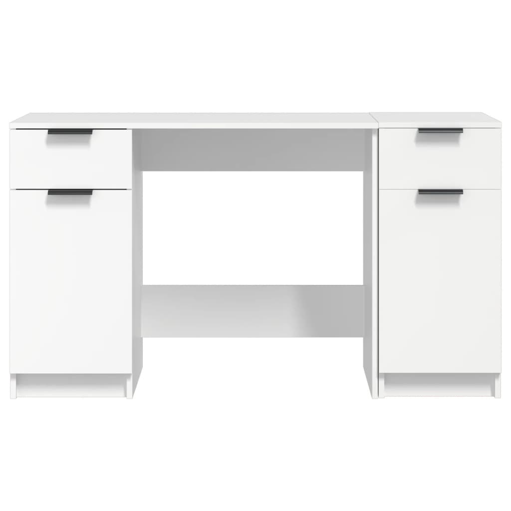 Desk with side cabinet white wood material