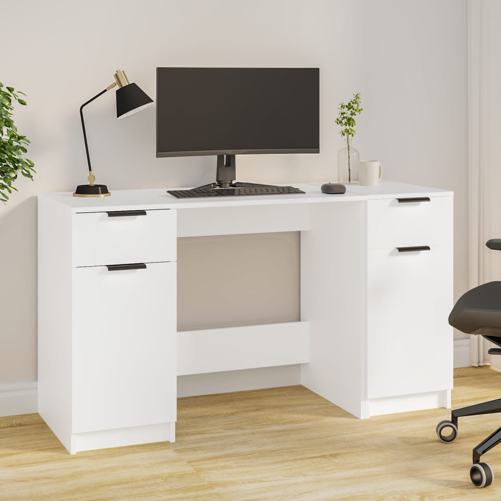 Desk with side cabinet white wood material