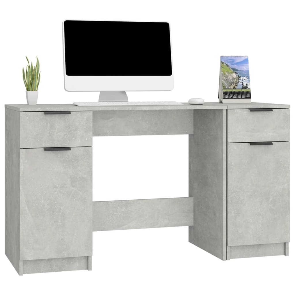 Bureau avec armoire latérale en bois gris béton