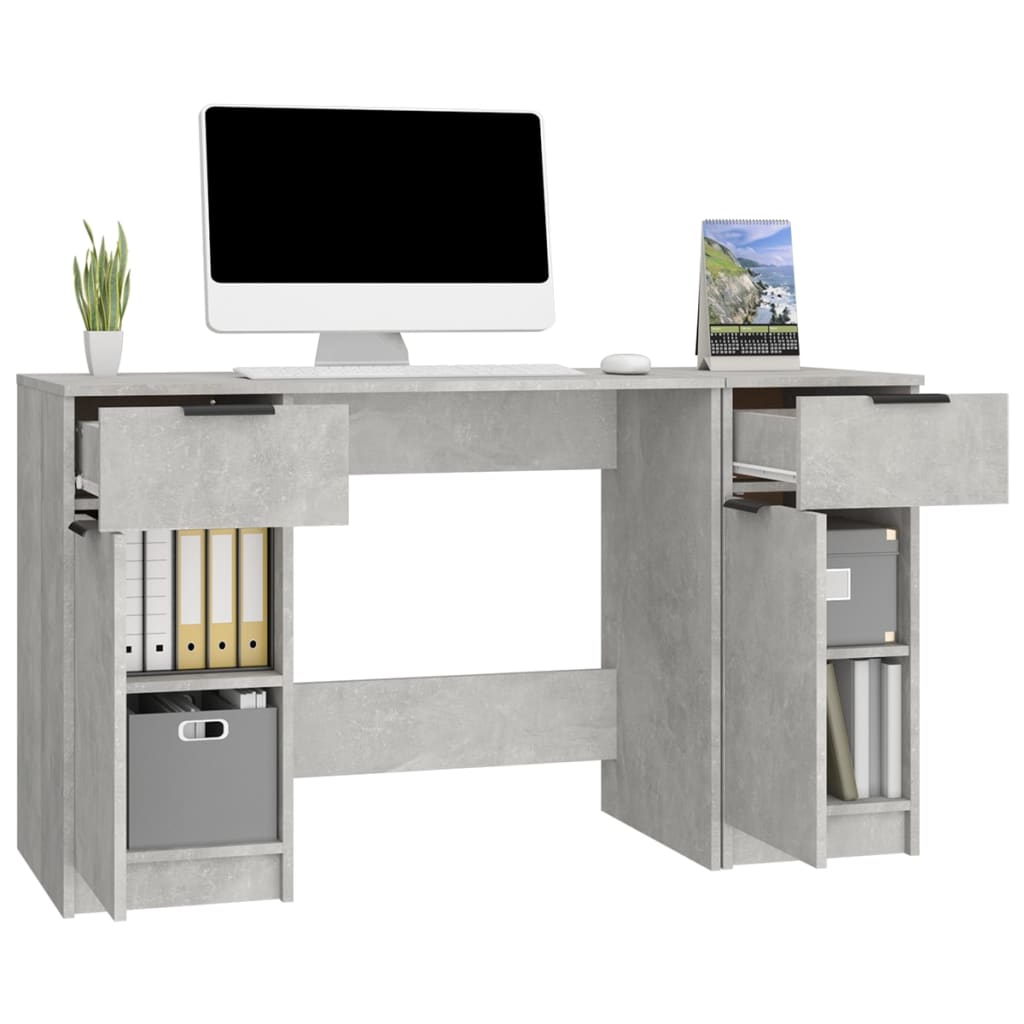 Bureau avec armoire latérale en bois gris béton