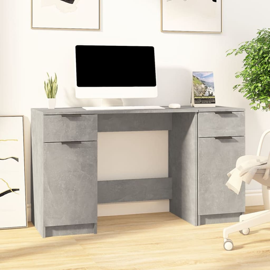 Bureau avec armoire latérale en bois gris béton