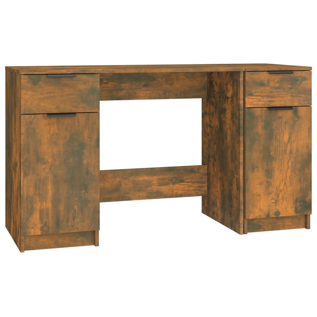 Desk with side cabinet smoked oak wood material