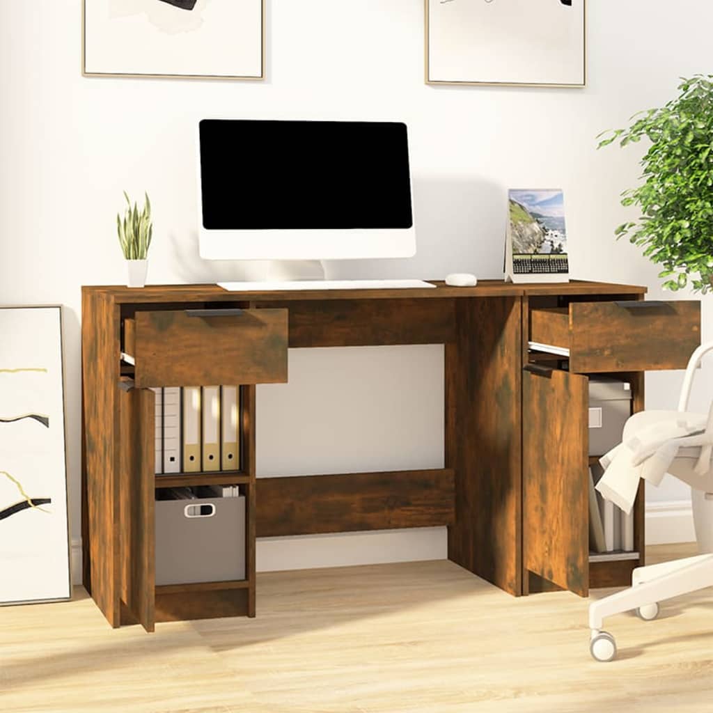 Desk with side cabinet smoked oak wood material