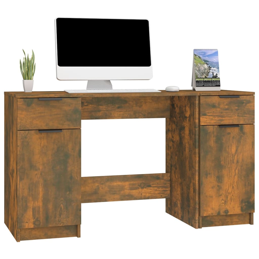 Desk with side cabinet smoked oak wood material