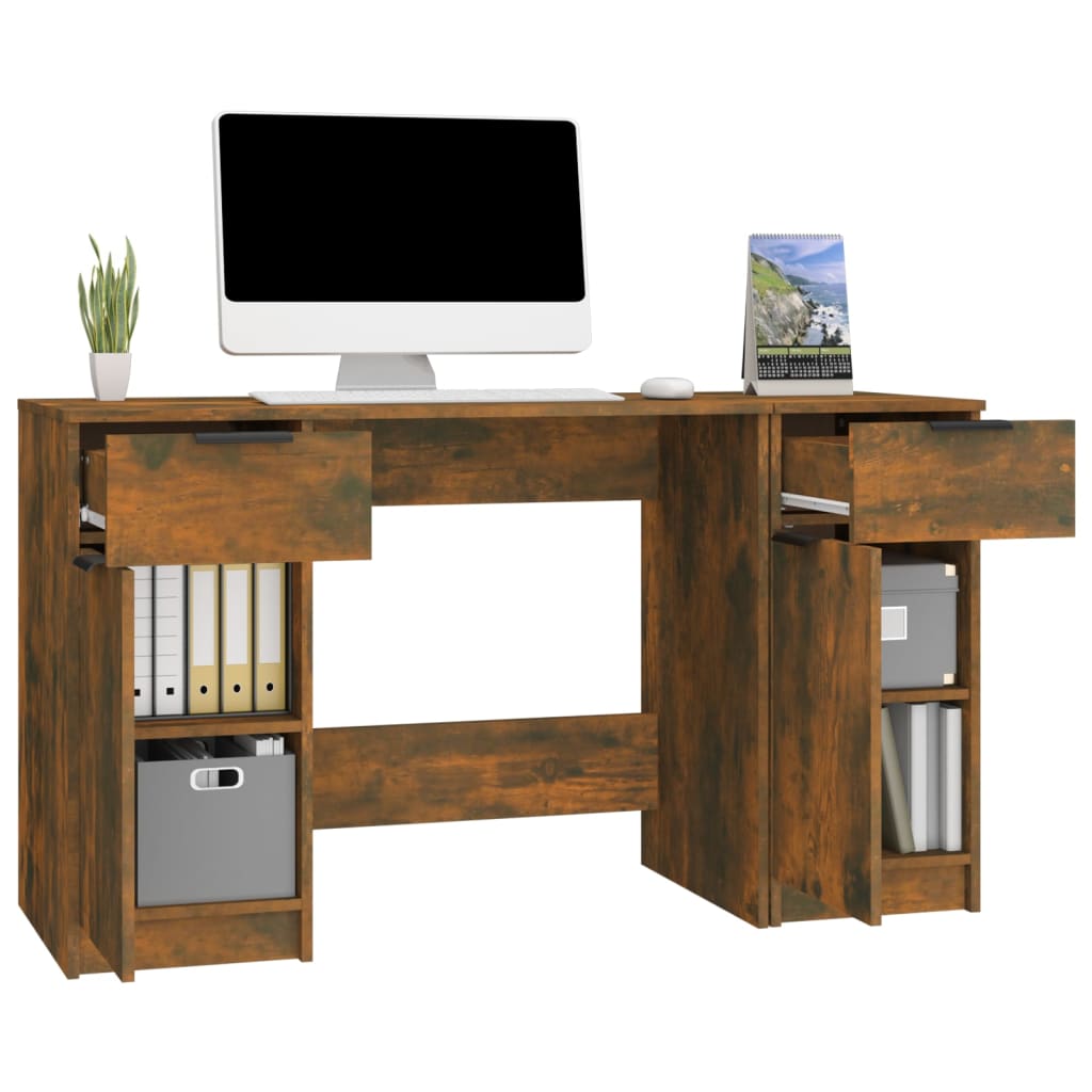Desk with side cabinet smoked oak wood material