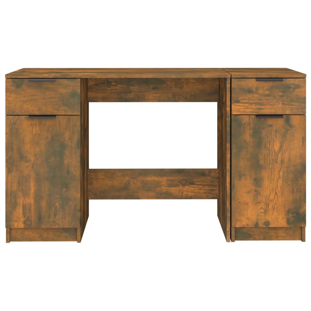 Desk with side cabinet smoked oak wood material
