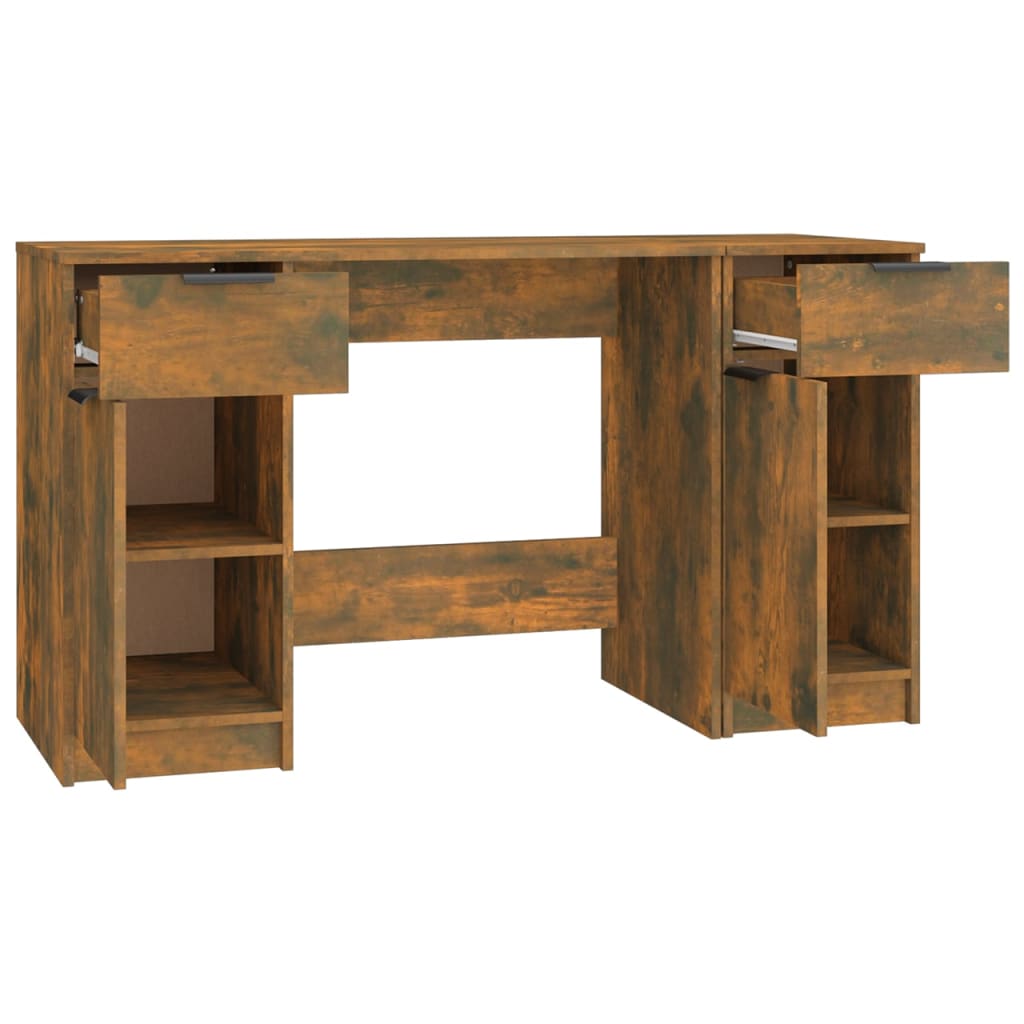 Desk with side cabinet smoked oak wood material