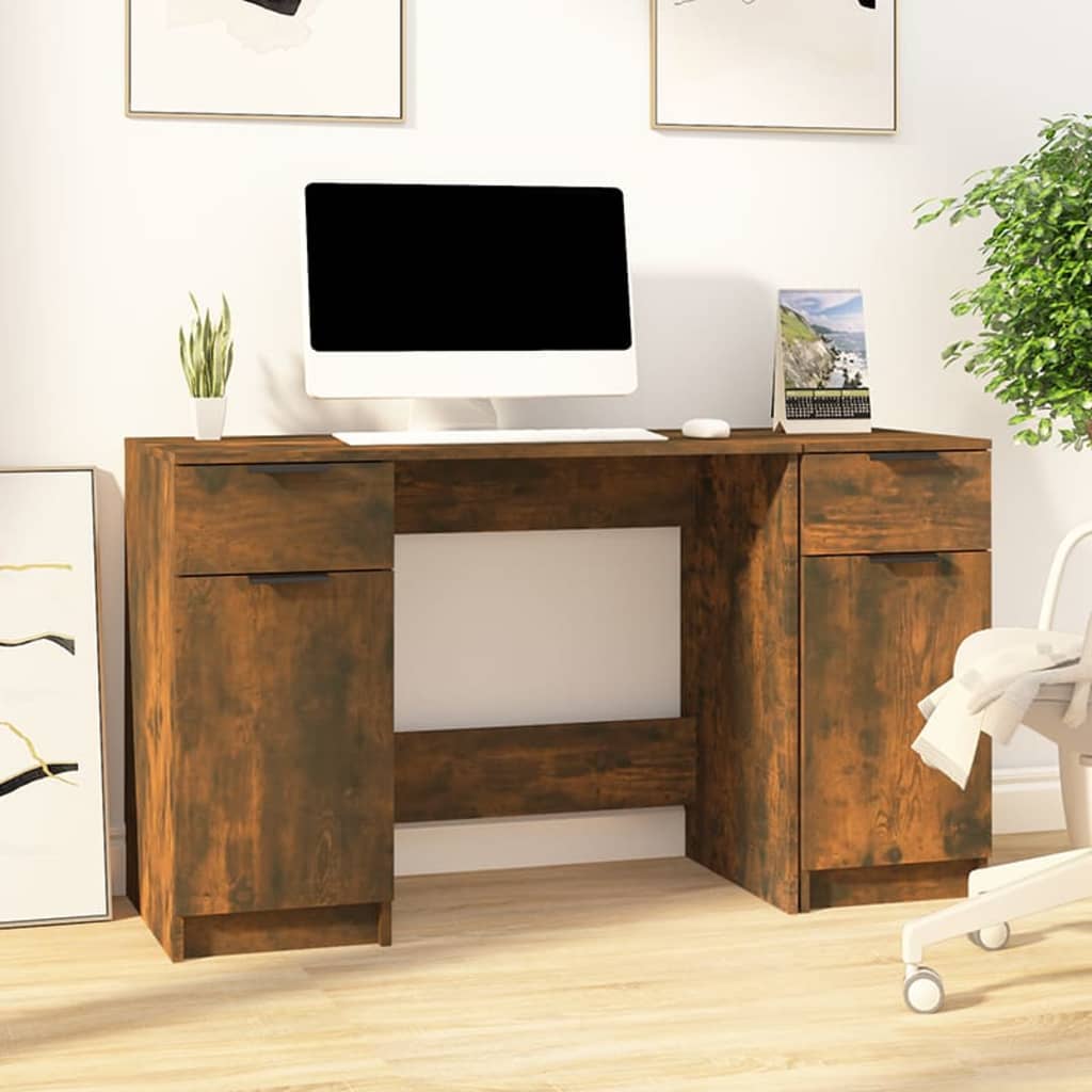 Desk with side cabinet smoked oak wood material