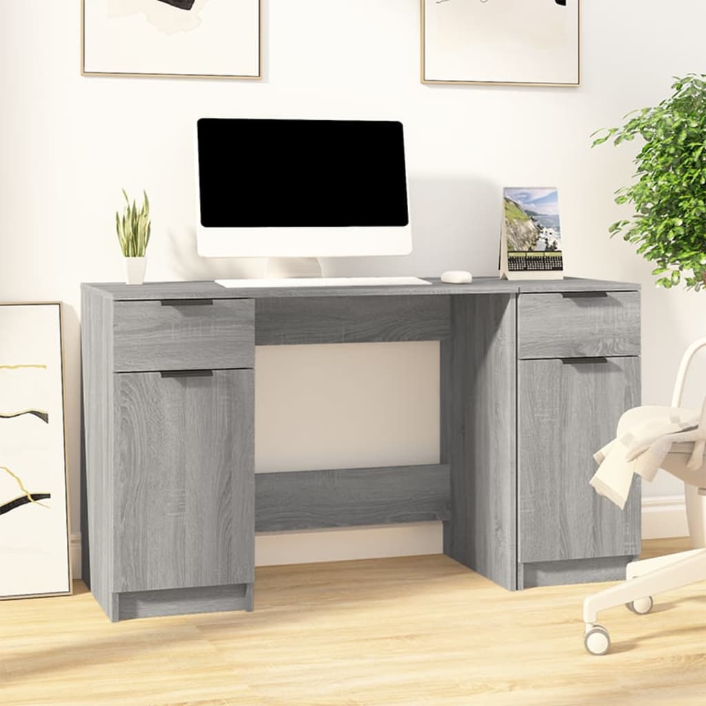 Desk with side cabinet gray Sonoma wood material