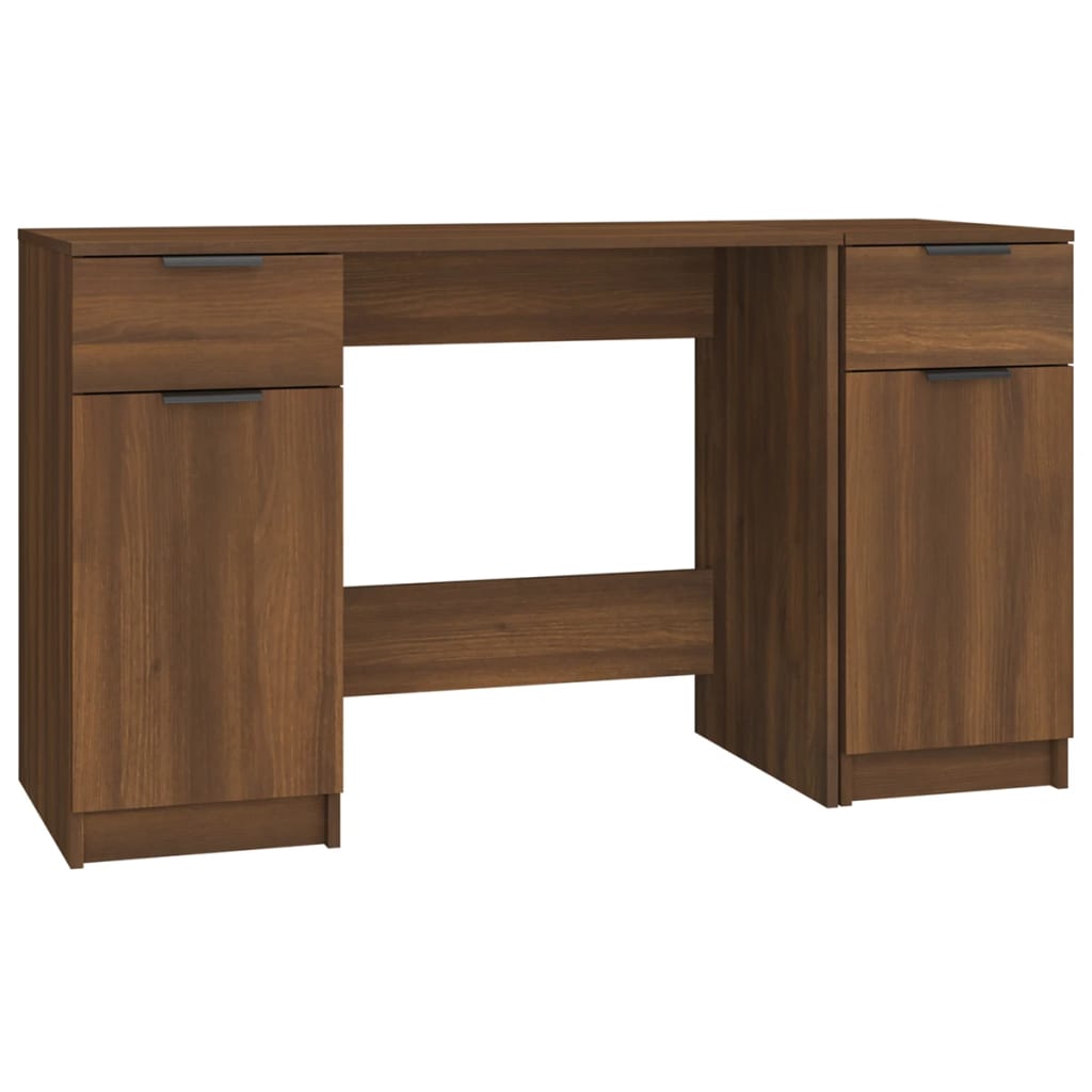 Bureau avec armoire latérale aspect chêne brun