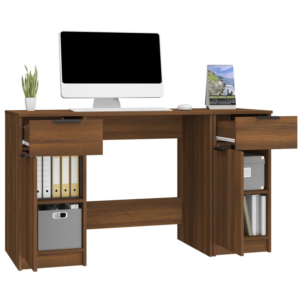 Bureau avec armoire latérale aspect chêne brun