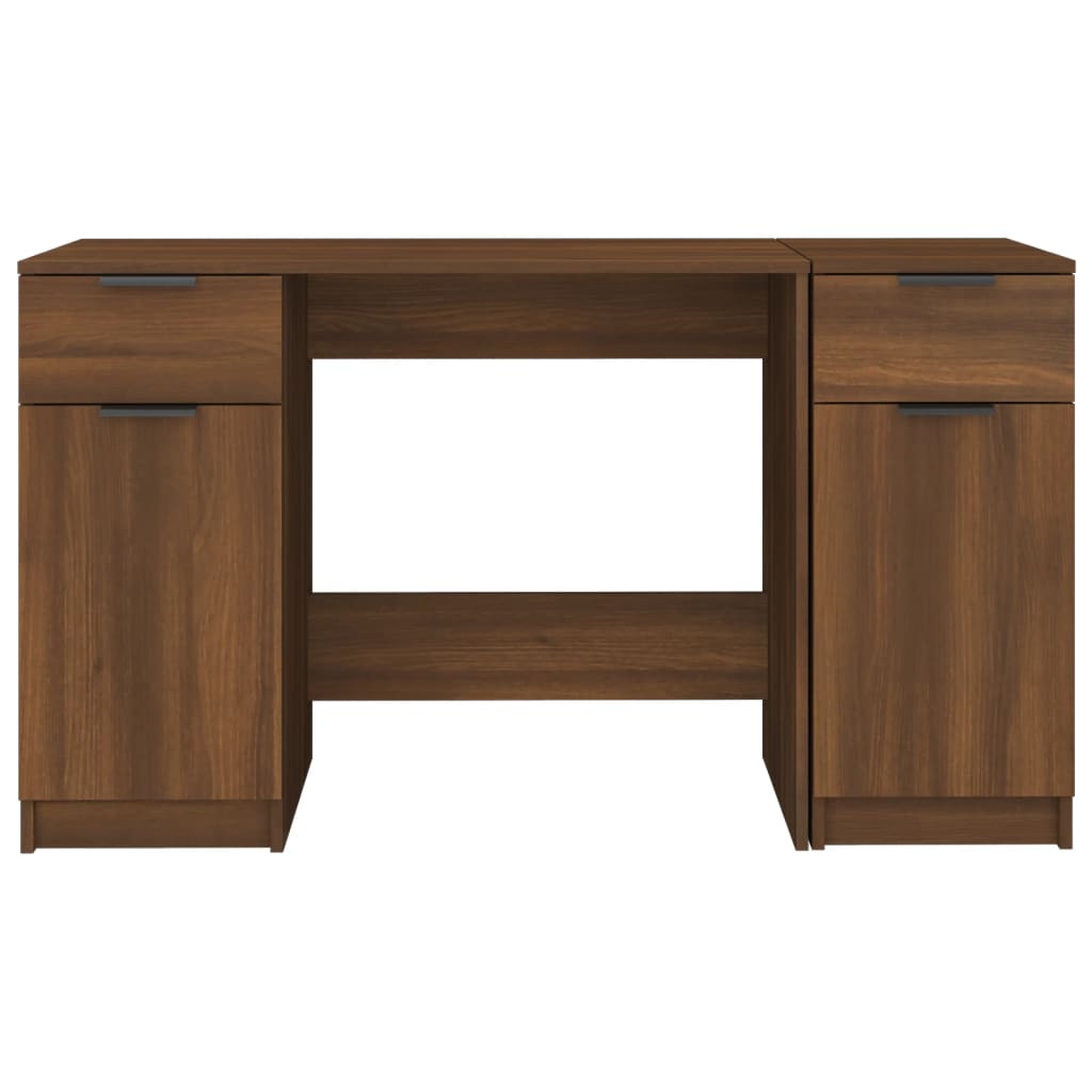 Bureau avec armoire latérale aspect chêne brun