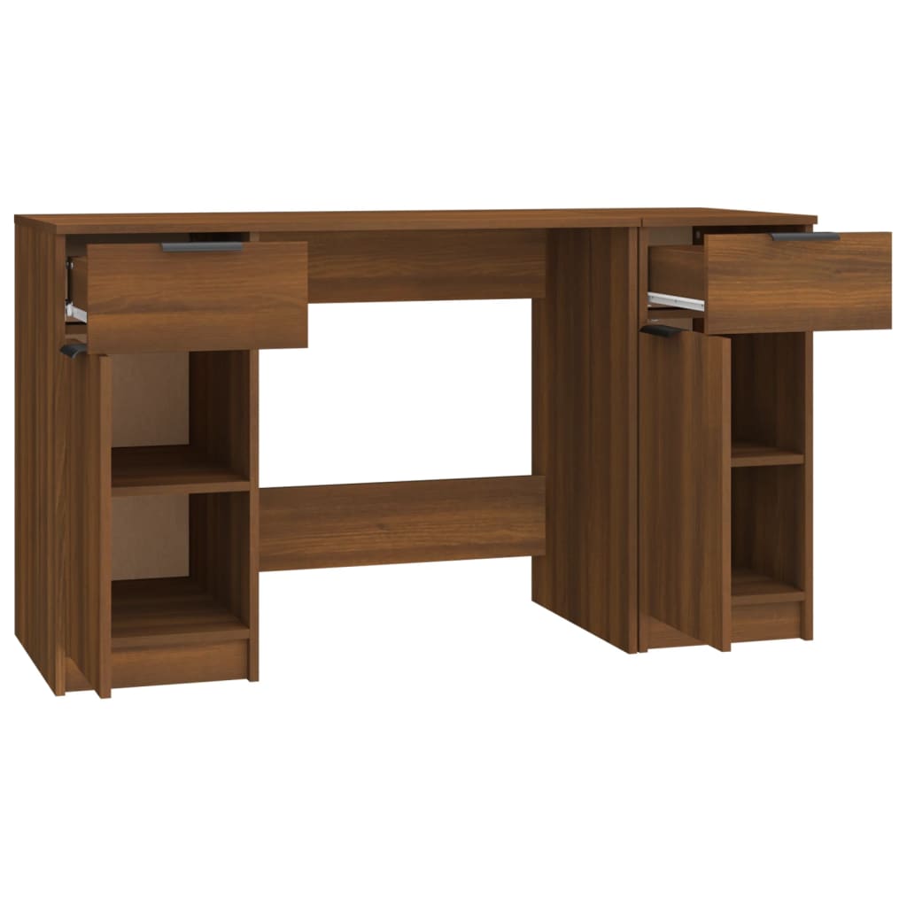 Bureau avec armoire latérale aspect chêne brun
