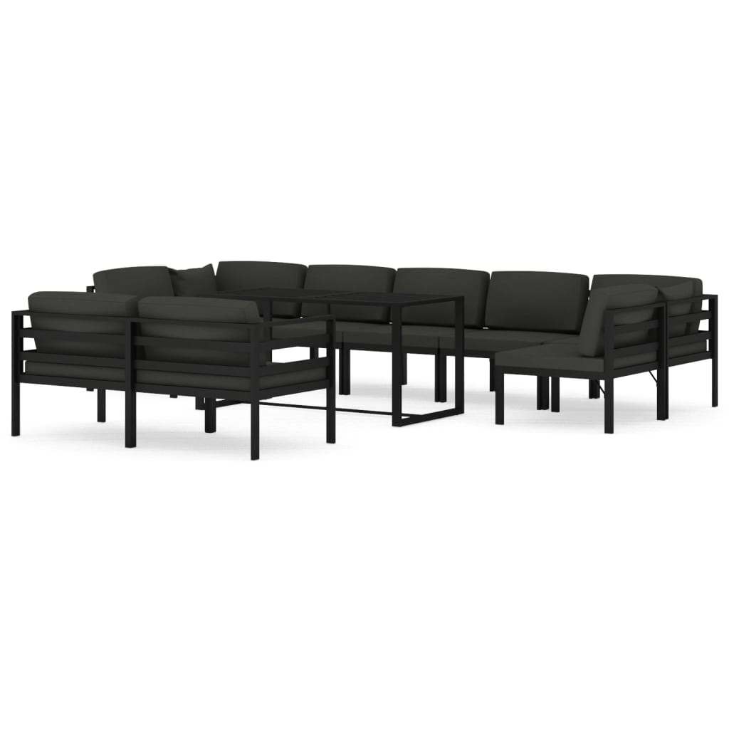 Salon de jardin 10 pièces avec coussins, aluminium, anthracite