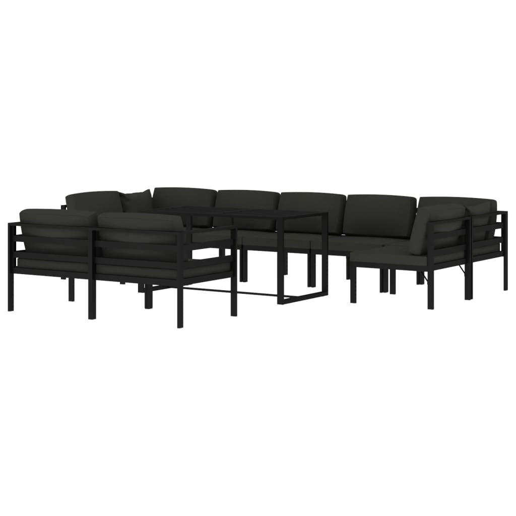 Salon de jardin 10 pièces avec coussins, aluminium, anthracite