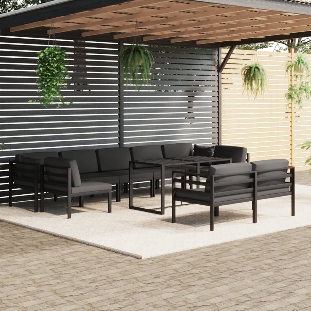Salon de jardin 10 pièces avec coussins, aluminium, anthracite