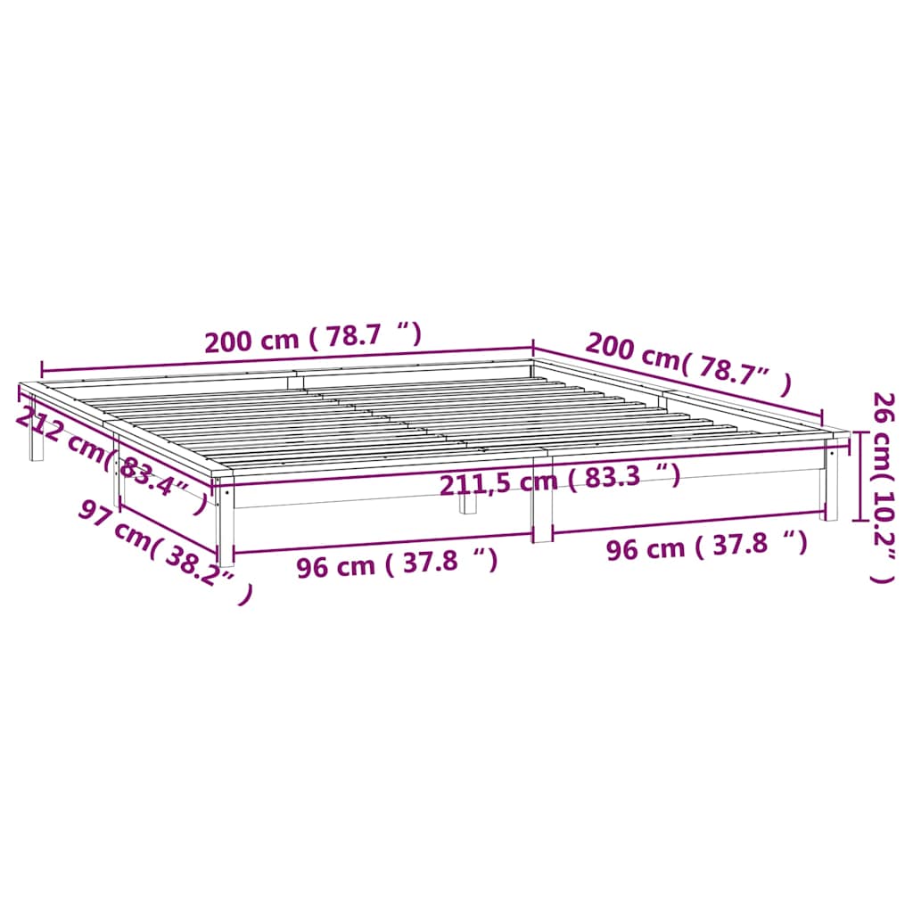 Massivholzbett mit LED-Beleuchtung Weiß 200x200 cm