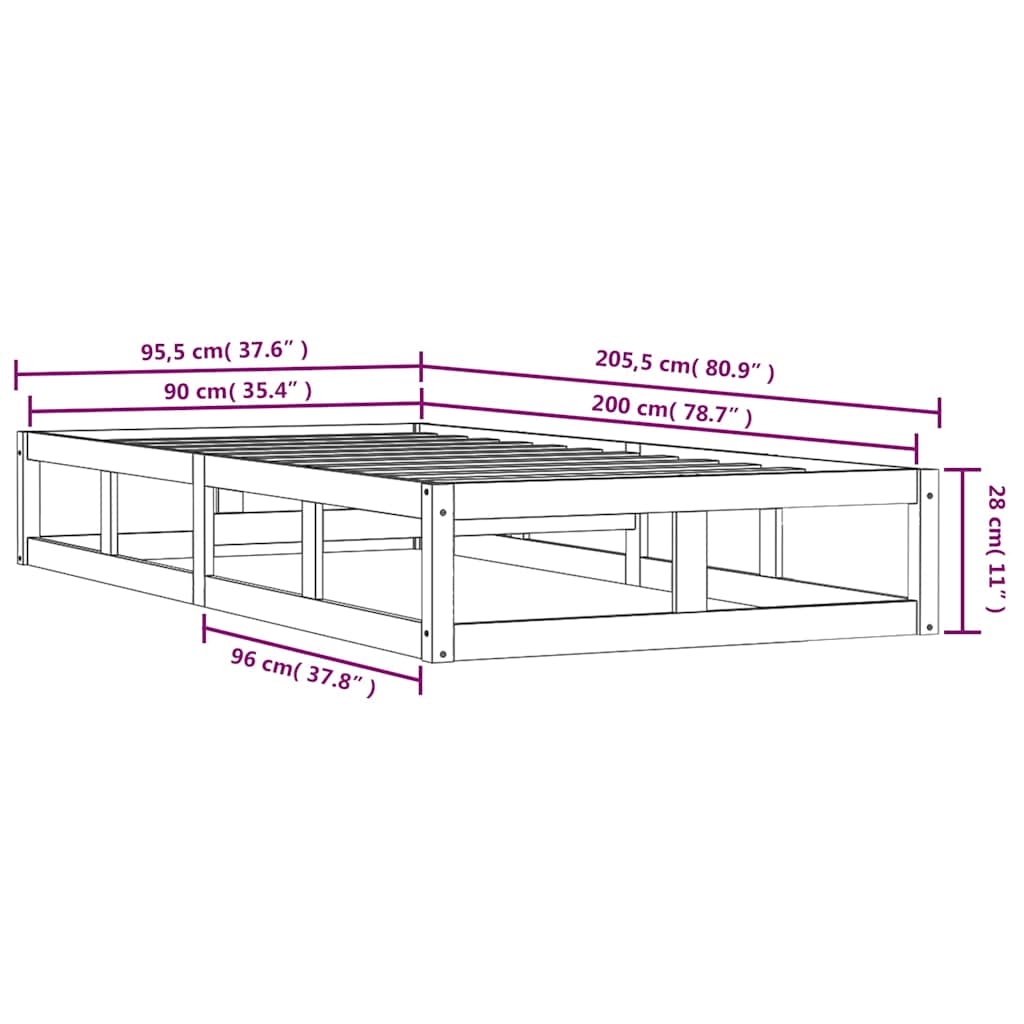 Massivholzbett 90x200 cm