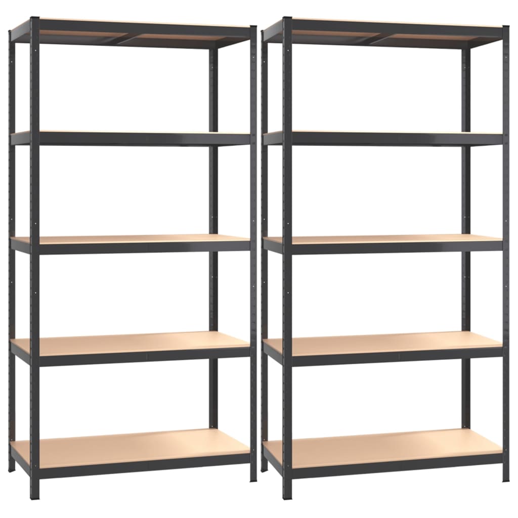 Étagères à 5 niveaux, 2 pièces, acier anthracite et bois