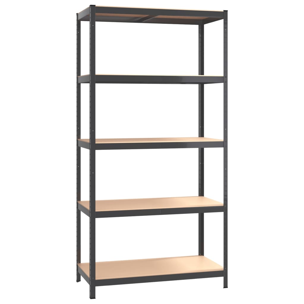 Étagères à 5 niveaux, 2 pièces, acier anthracite et bois