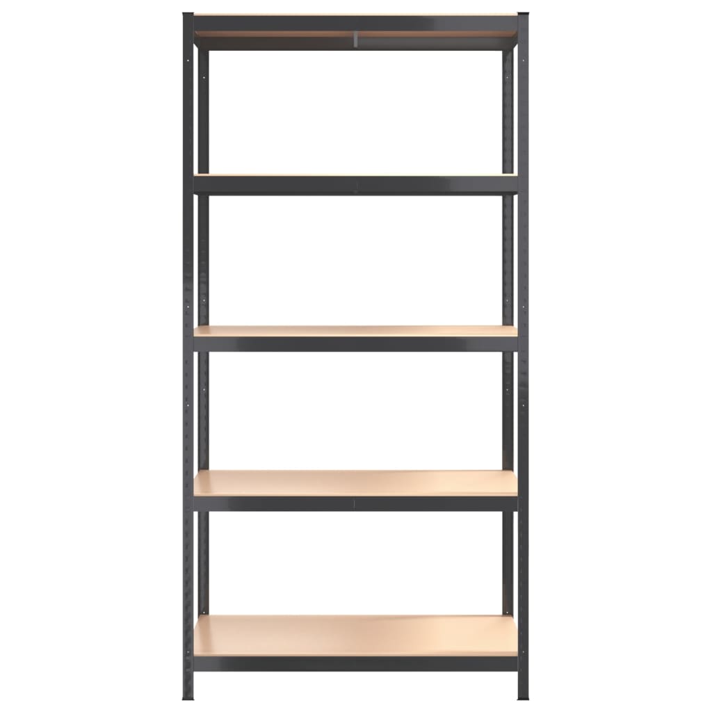 Étagères à 5 niveaux, 2 pièces, acier anthracite et bois