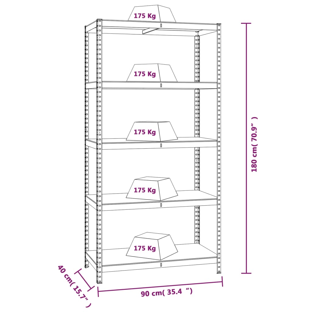 Étagères à 5 niveaux, 2 pièces, acier anthracite et bois