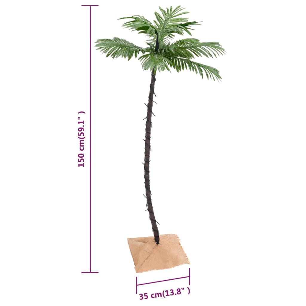 Artificial palm tree with 88 warm white LEDs, 150 cm
