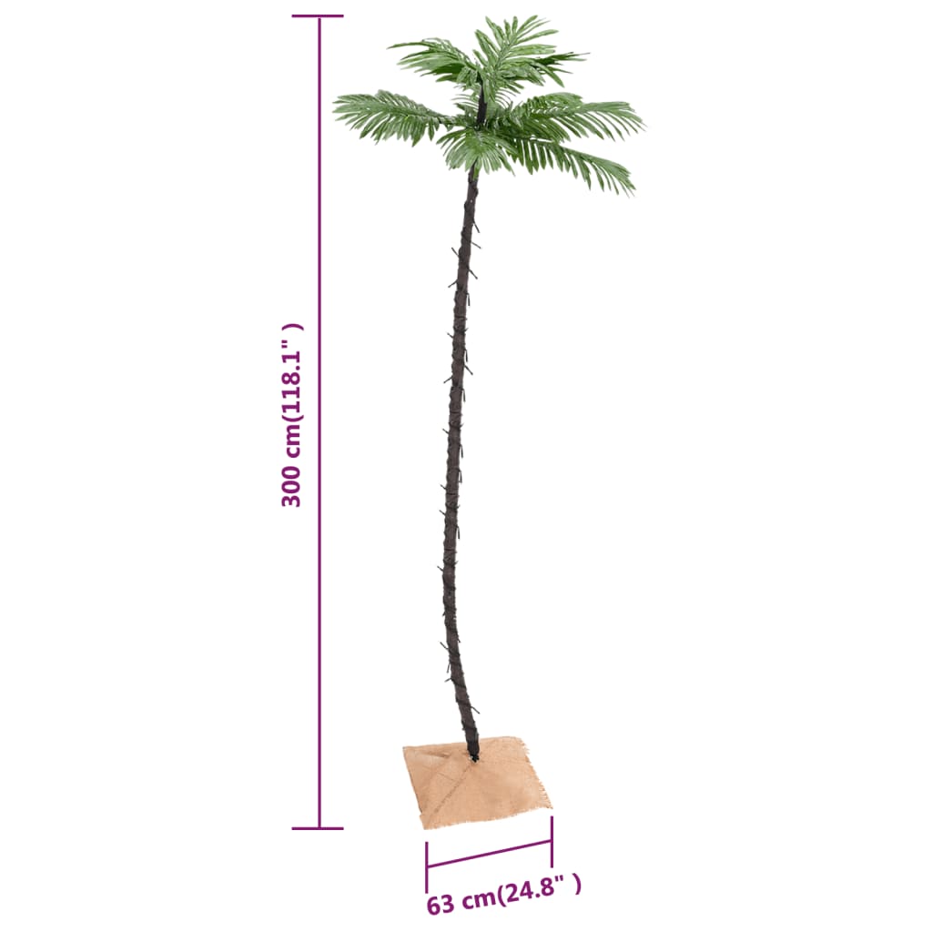 Artificial palm tree with 192 LEDs warm white 300 cm