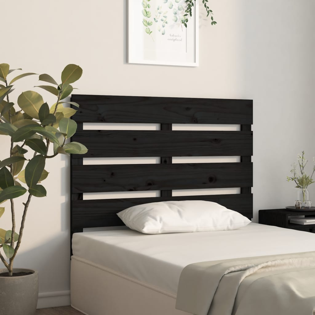 Bed Headboard Black 100x3x80 cm Solid Pine