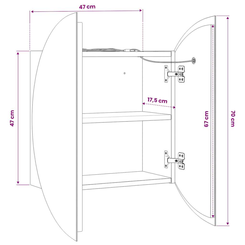 Badezimmerschrank mit Rundem Spiegel & LED Eichen-Optik