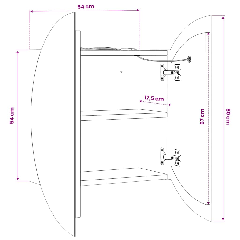 Badezimmerschrank mit Rundem Spiegel & LED Eichen-Optik