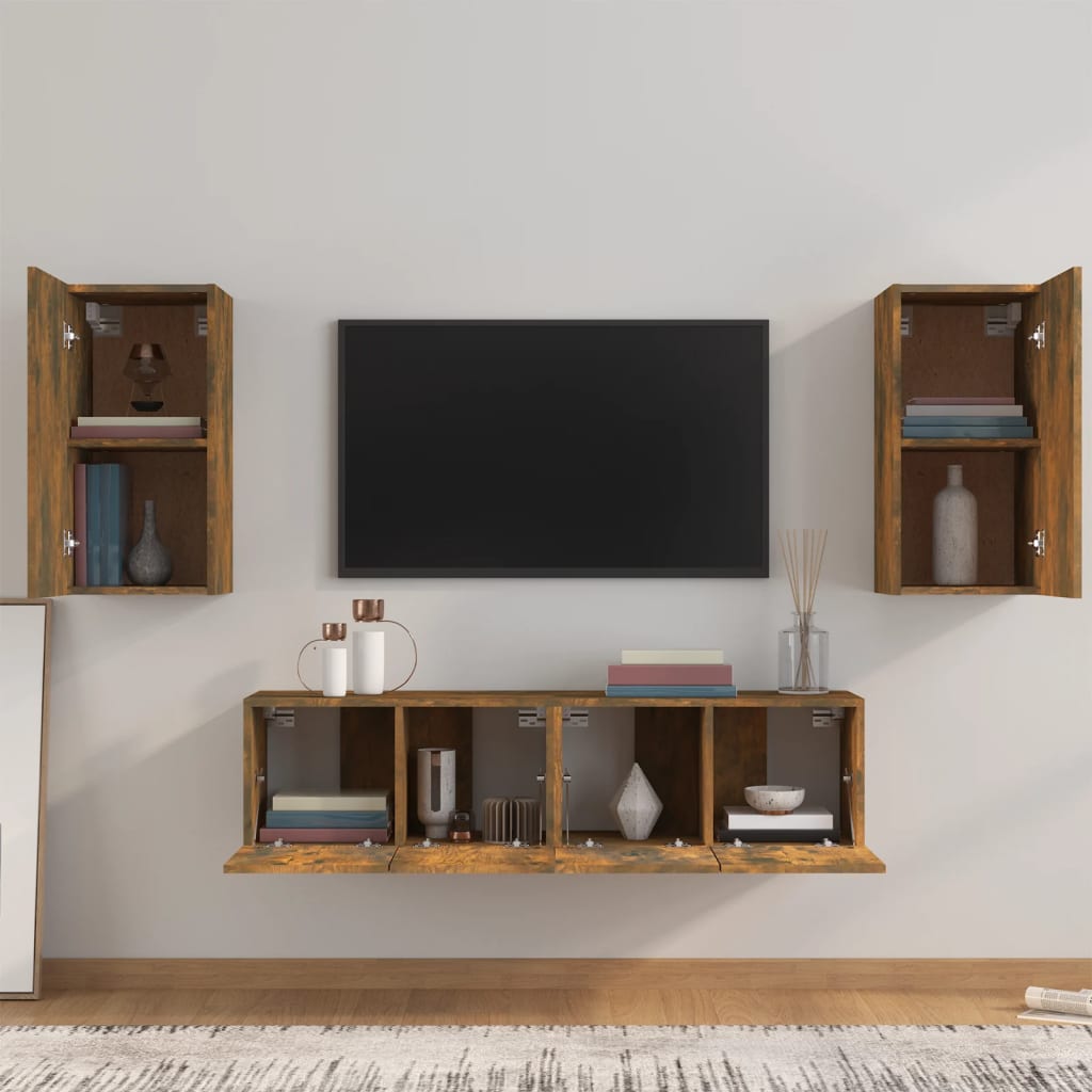 Ensemble de meubles TV 4 pièces en bois de chêne fumé